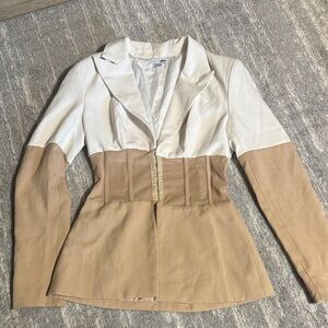 Fashion Nova Beige and White Blazer